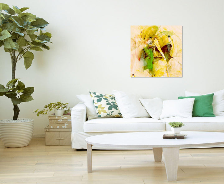 Paul Sinus Art Wildes Spiel - Abstrakt384_60x60cm Bild auf Leinwand mit Farbbrillanz gelb grün Abstr