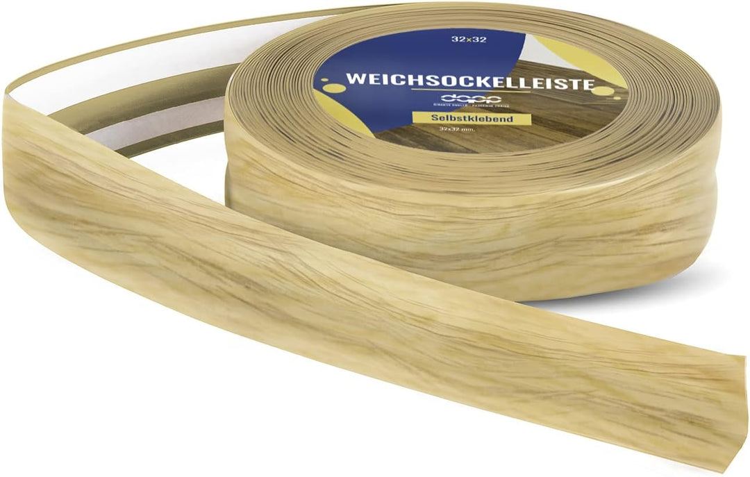 DQ-PP WEICHSOCKELLEISTE | 20m | eiche hell | 32x23mm | PVC | selbstklebend | Knickwinkel Fussleisten
