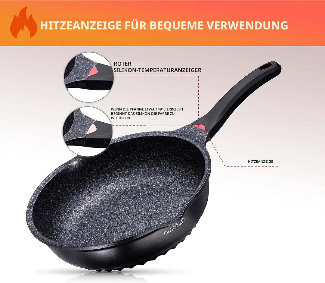 INTIGNIS Premium-Bratpfanne mit Deckel, Kratzfest, 28 cm, Extra Tief, Kompatibel mit allen Herdarten