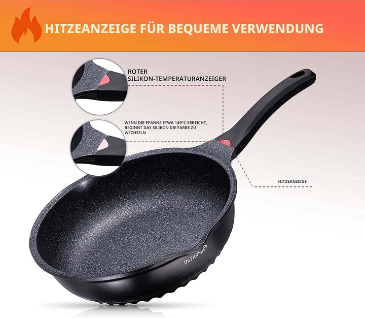 INTIGNIS Premium-Bratpfanne mit Deckel, Kratzfest, 28 cm, Extra Tief, Kompatibel mit allen Herdarten