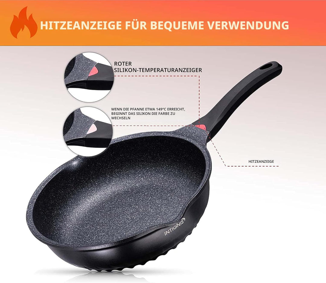 INTIGNIS Premium-Bratpfanne mit Deckel, Kratzfest, 30 cm, Extra Tief, Kompatibel mit allen Herdarten