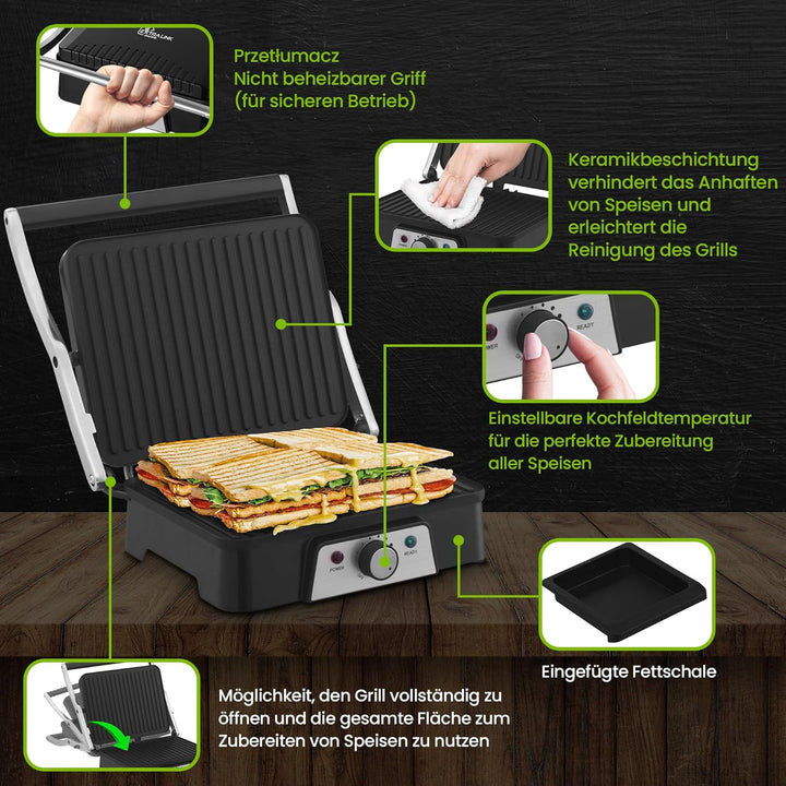 Extralink Smart Life Elektrogrill 2000W, Antihaft-Oberfläche, zweiseitige Beheizung, einstellbare Te