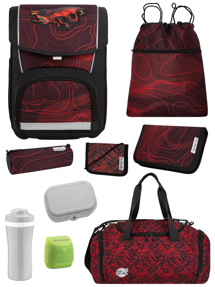 Familando - McNeill Basic Schulranzen Set - 9-teilig mit Sporttasche - Drachen - Ergonomisch & Verst