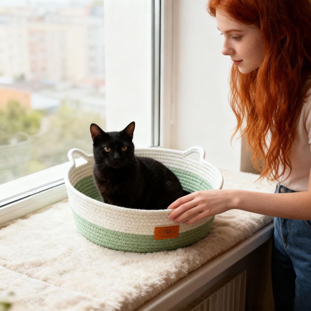 Rundes Katzenbett | Waschbares Nest Mit Matte - Schlafbett Und Runder Katzenkorb | für Indoor e Alle