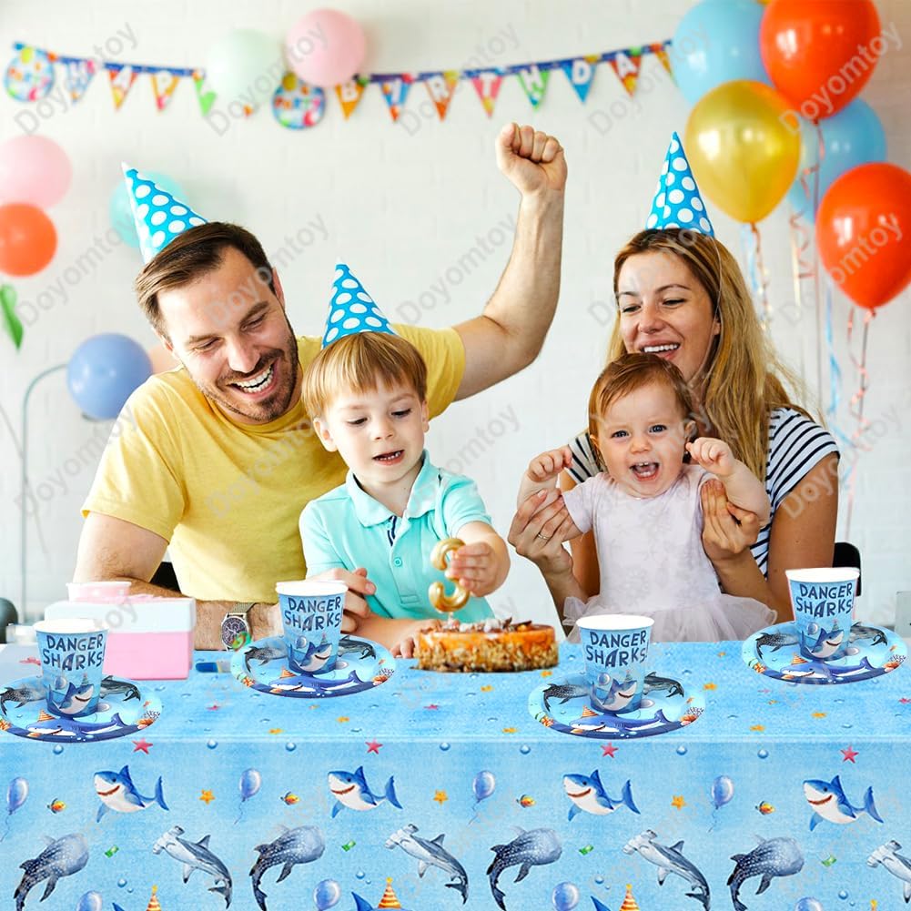 Doyomtoy Ozean Geburtstag Deko Hai Partygeschirr Ozean Party Set Geburtstagsteller Tassen Servietten