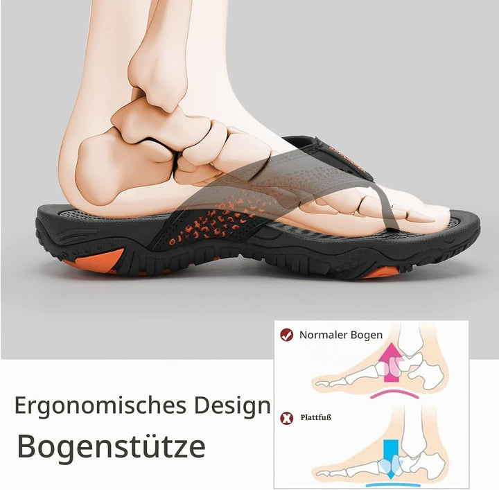 WateLves Herren Flip Flops Zehentrenner Leder mit Arch Support Sandalen Weich Leder Stoff Badelatsch