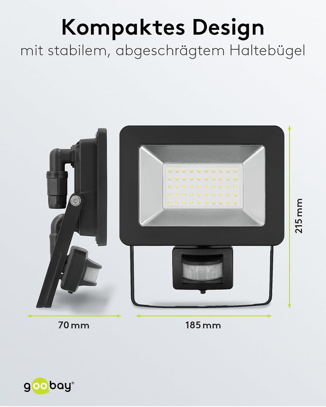 goobay 53883 LED Strahler Bewegungsmelder Aussen 50W / PIR Sensor Aussenstrahler IP44 / Neutralweiss