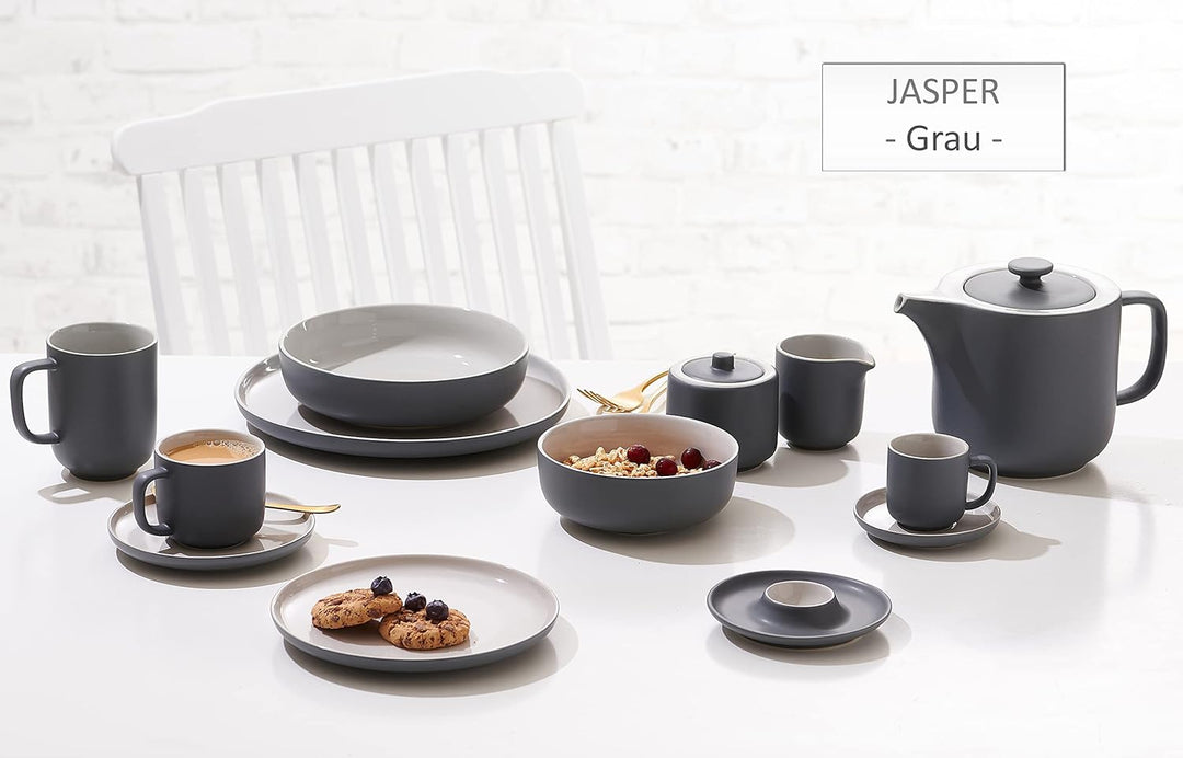Ritzenhoff &amp; Breker Kombiservice Jasper, 16-teilig, Grau, Steinzeug, Teller Schalen und Becher für 4