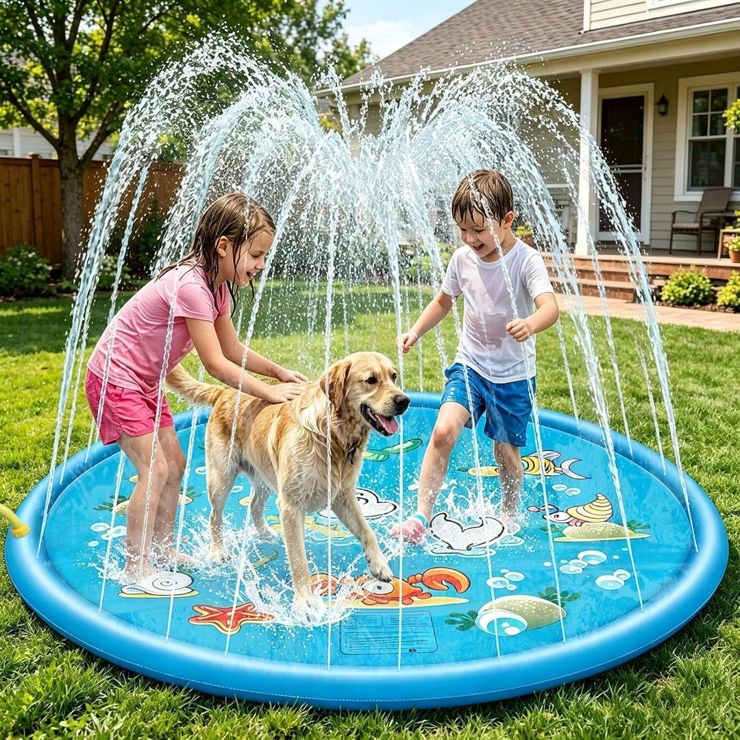 Wasserspielzeug Kinder, 170CM Sprinkler Wasser Spielmatte für Draussen, Outdoor Garten, Hunde Pool W