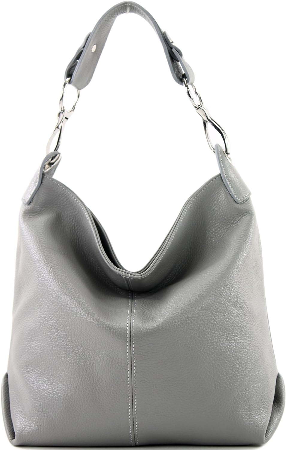 modamoda de - T168 - ital Schultertasche Umhängetasche aus Leder Dunkelgrau, Dunkelgrau
