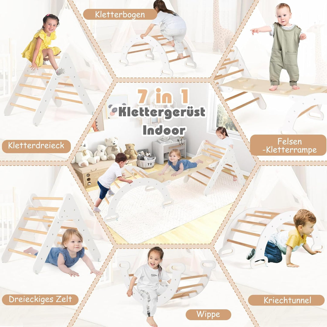 COSTWAY Kletterdreieck mit Rutsche, Kletterbogen, inkl. doppelseitige Rampe, zum Klettern, Rutschen