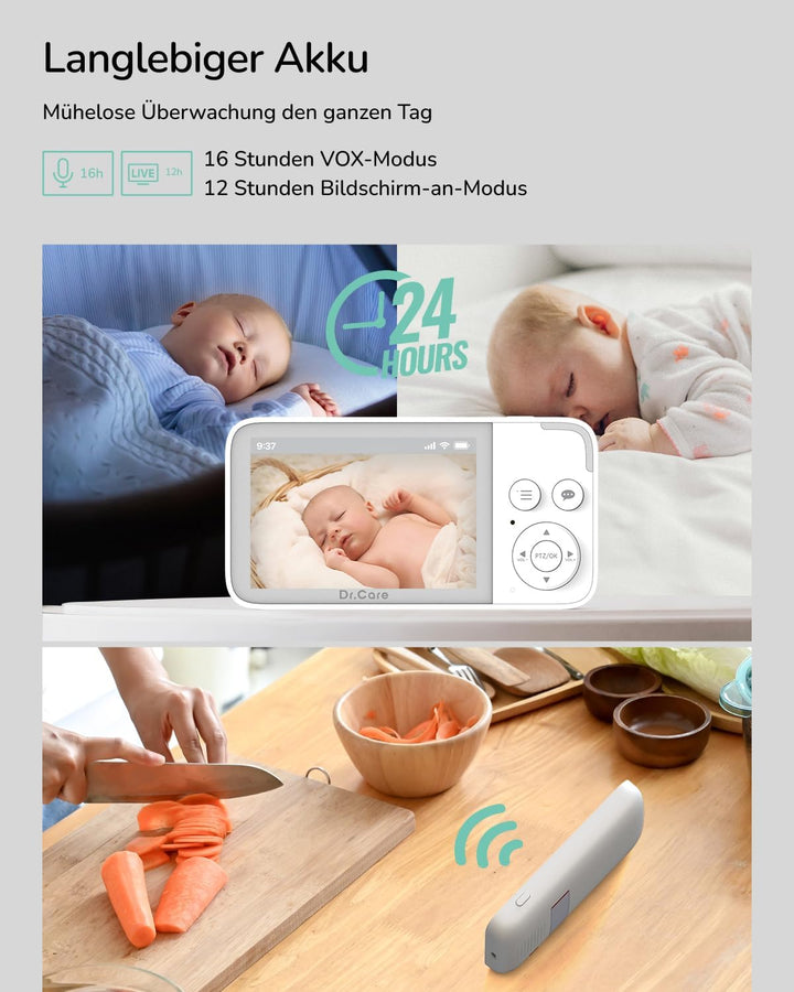Dr. Care NeoView Video-Babyphone – 3,5” Bildschirm, 2-Wege-Audio, Video-Schleifenaufnahme, Nachtsich