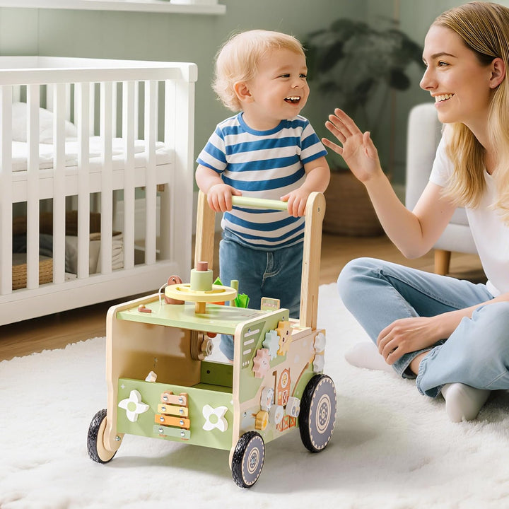 ROBOTIME Lauflernwagen Holz, Baby Lauflernhilfe im Bauernhof-Thema mit Rädern, Geschwindigkeits und
