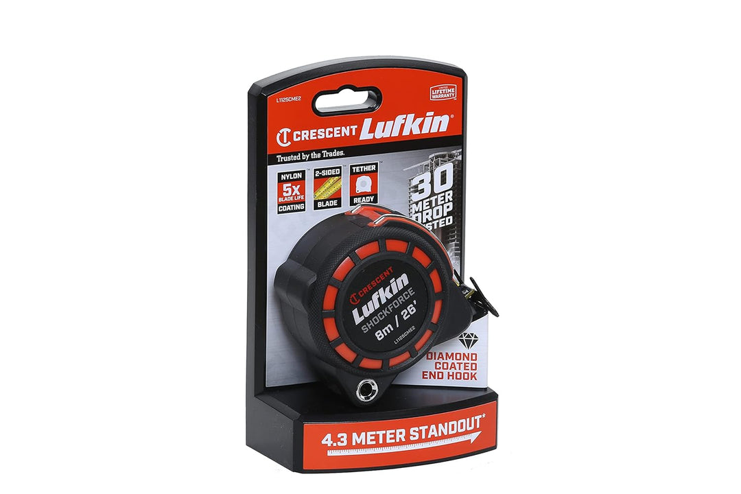 Lufkin Crescent L1125CME2 3cm/1-3/16 x 8m/26' Shockforce Doppelseitiges Massband, 30 Meter Fall Gete