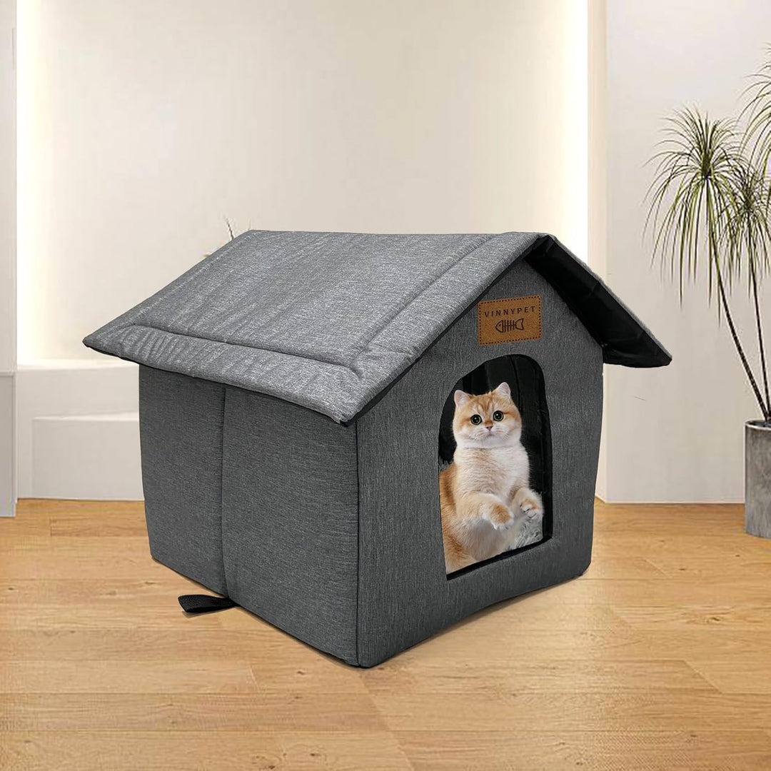 Vinnypet Katzenhaus Für Draussen Winterfest Wasserdicht Wetterfester Katzenhöhle Haustierhaus mit Pl