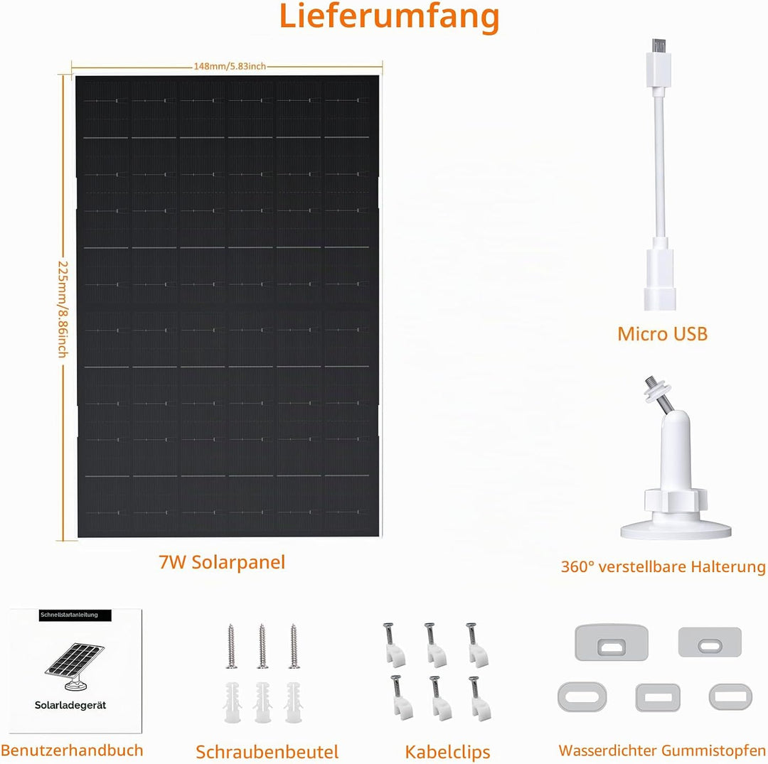 VUEBEE Solarpanel für Eufy Kamera, 7W Solarpanel für Eufy E, 2C/2C Pro, 2/2Pro, E20/E40, Solarpanel