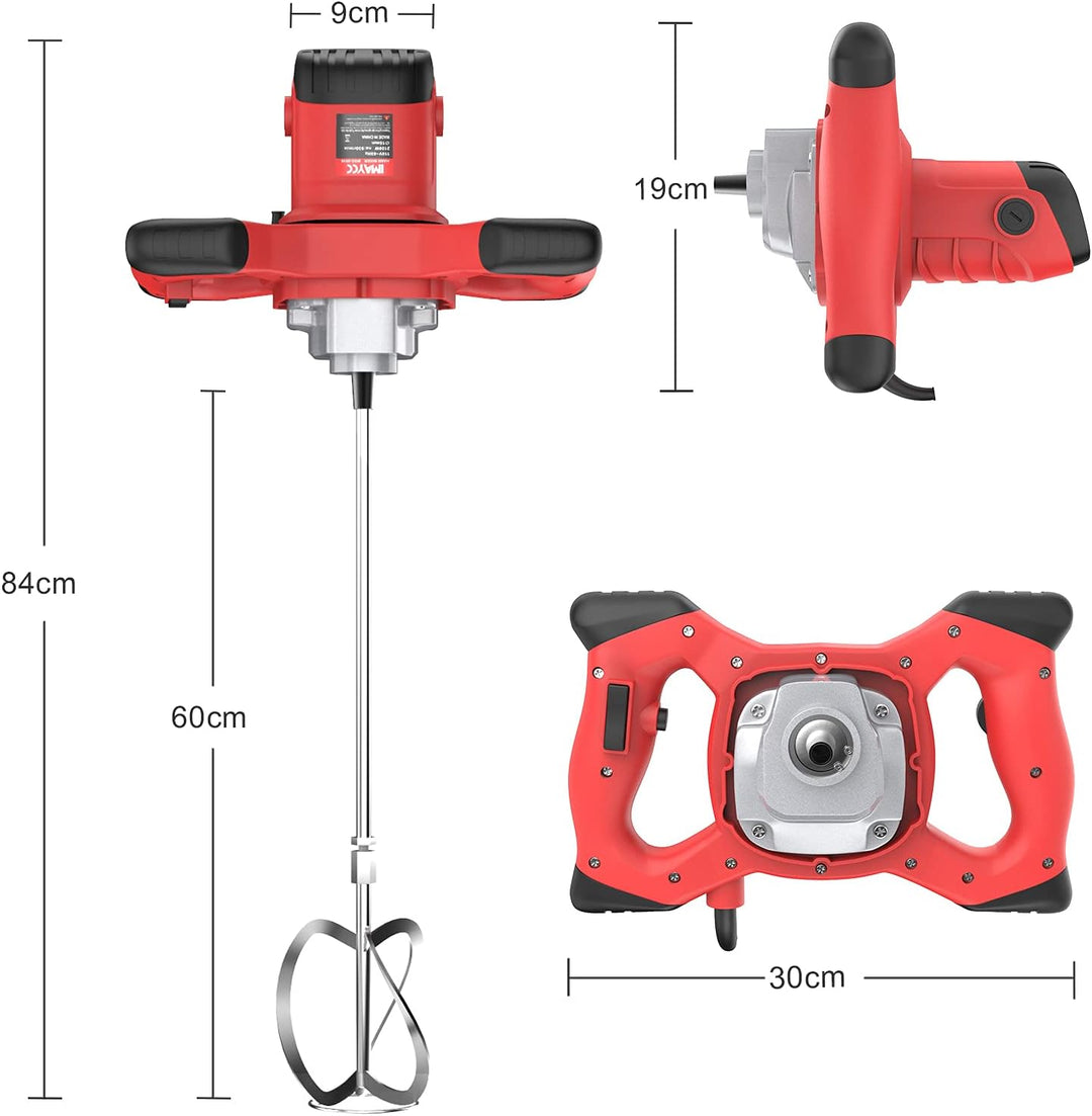 IMAYCC Elektrischer tragbarer Betonmischer, 2100W Mörtelrührer, Einstellbarer M14 Rühreradapter, zum