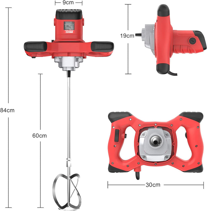 IMAYCC Elektrischer tragbarer Betonmischer, 2100W Mörtelrührer, Einstellbarer M14 Rühreradapter, zum