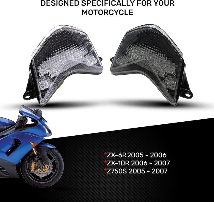 avdb-moto LED-Bremslicht mit integrierten Blinker kompatibel mit Kawasaki ZX6R 2005/2006, ZX10R 2006