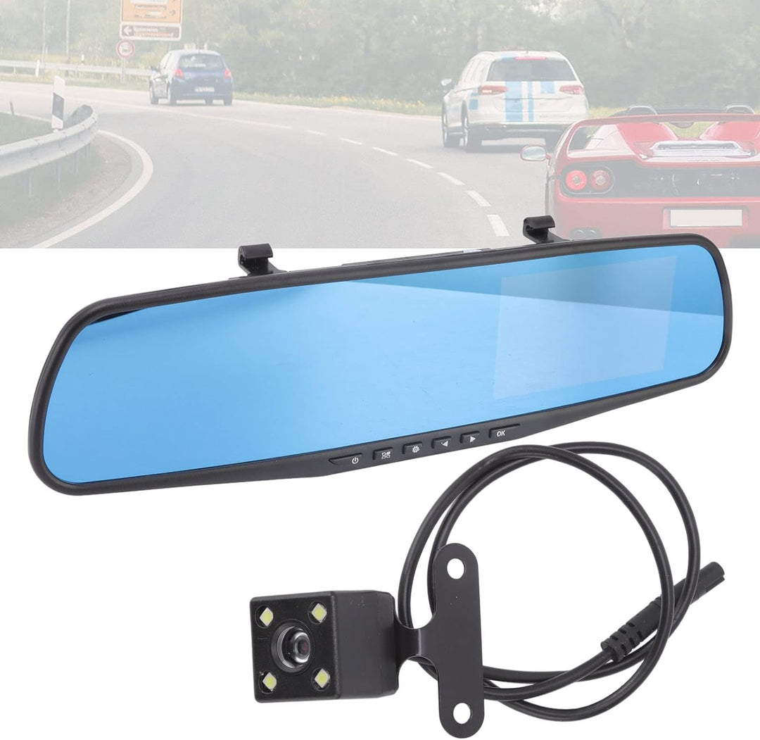 Spiegel-Dashcam für Auto, 4,3-Zoll-Rückspiegelkamera, LCD-Vollbild, 1080p-Loop-Aufzeichnung, Rückfah