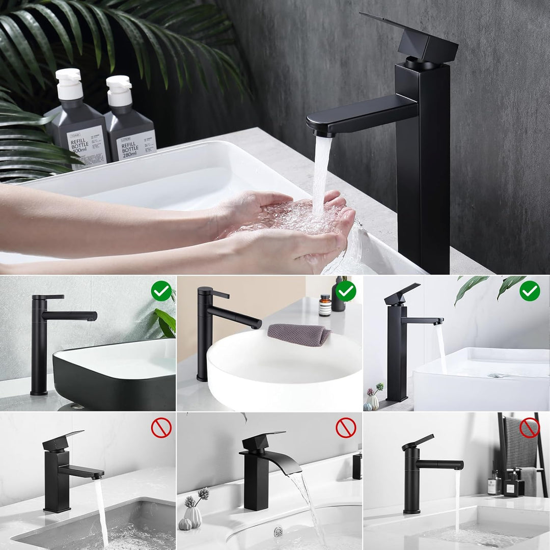 HOMELODY Wasserhahn Bad Schwarz Hoch, Waschtischarmatur Hoch Mischbatterie Waschbecken mit Höhe 295m