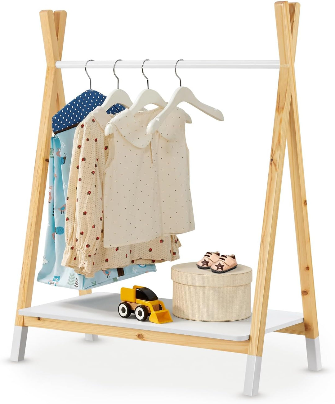 Juskys Kinder Kleiderständer Heidy mit Ablage & Kleiderstange - Holz Kindergarderobe modern, offen &