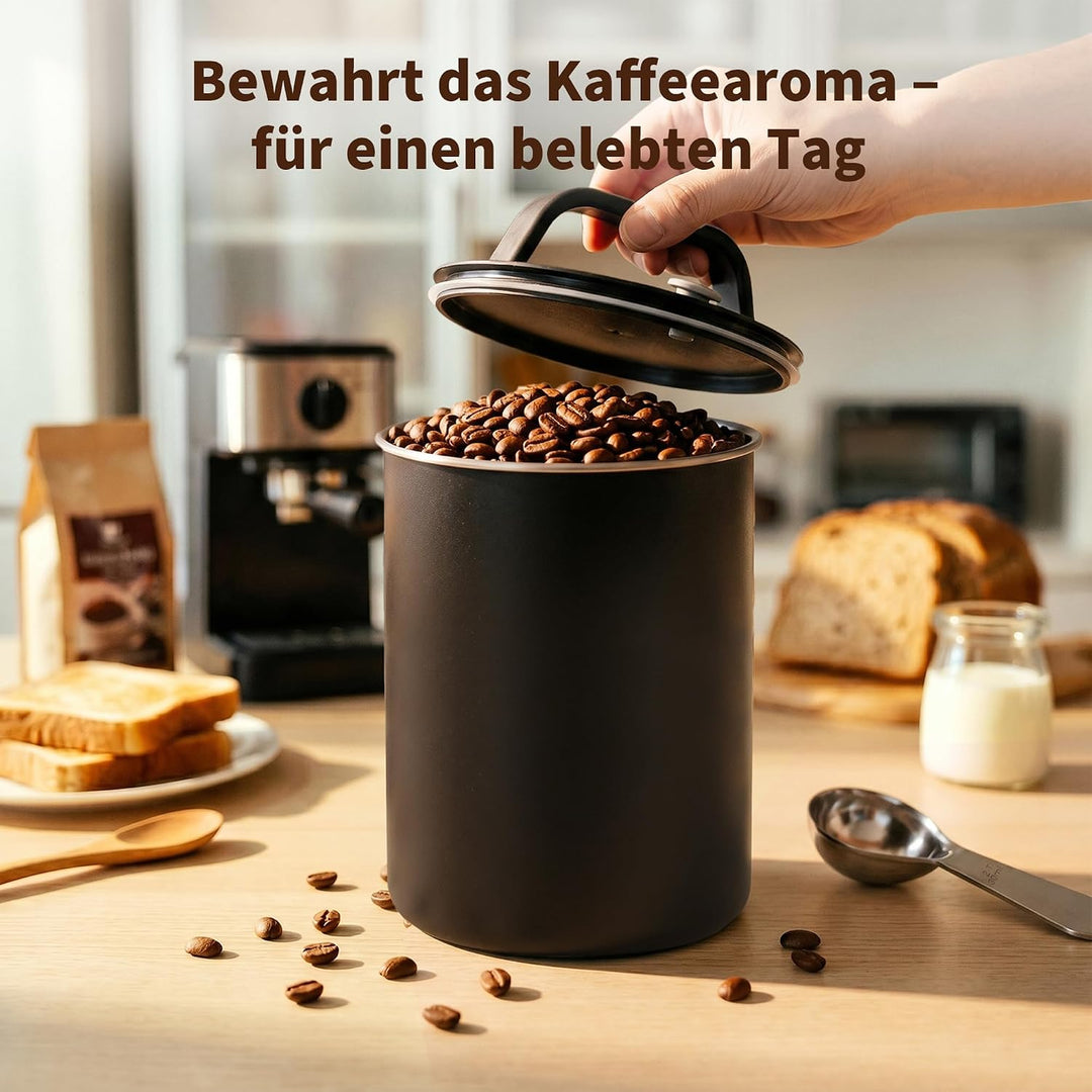 HAUSPROFI Kaffeedose Luftdicht für 1kg Kaffeebohnen, Kaffeebohnen Behälter mit Kaffeeportionierlöffe