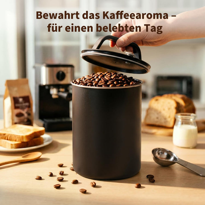 HAUSPROFI Kaffeedose Luftdicht für 1kg Kaffeebohnen, Kaffeebohnen Behälter mit Kaffeeportionierlöffe