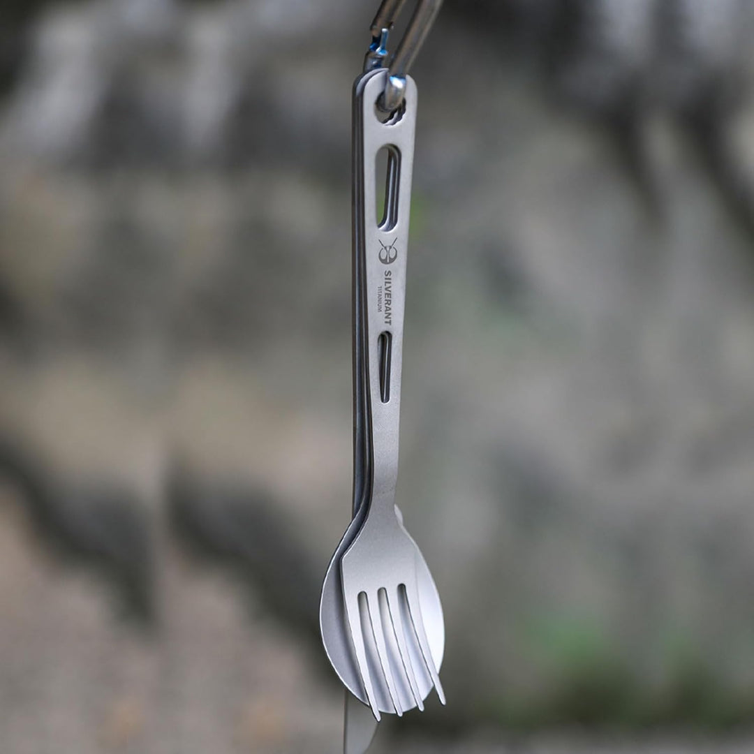 SILVERANT Titan-Besteckset, leichtes Camping-Utensilien-Set, inklusive wiederverwendbarem Messer, Ga
