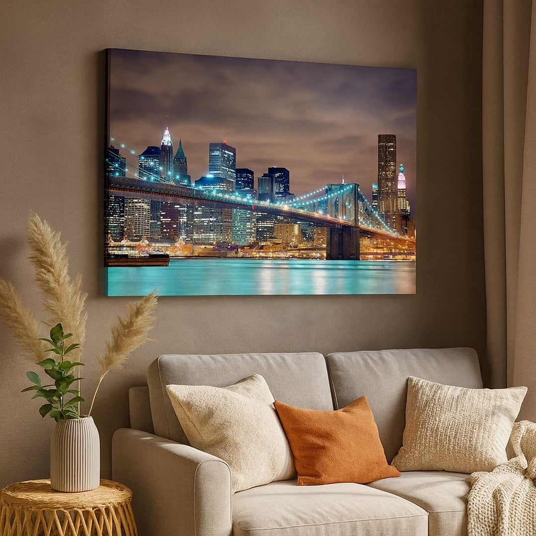 Bilder auf Leinwand Stadt Brücke Wolkenkratzer Leinwandbild 70x50cm Wandbilder Dekoration Wohnzimmer
