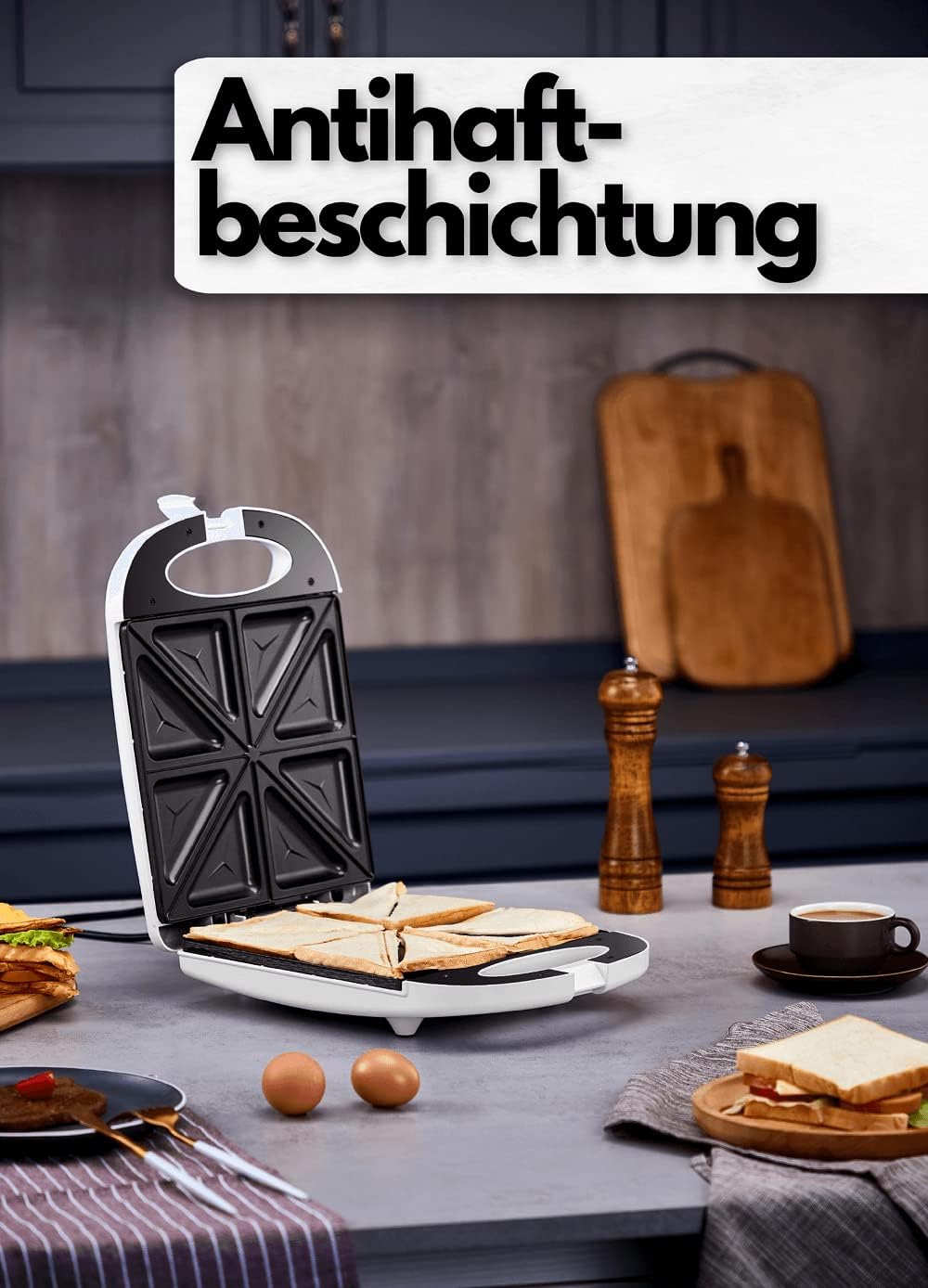 4er Sandwichmaker | 1200 Watt | 8 Sandwichecken | Cool-Touch-Gehäuse | Antihaftbeschichtung | Sandwi