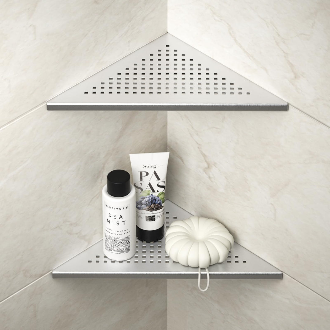 Eck Duschregal, Edelstahl 304 Badezimmerregal aus Stahl mit Gitterdesign für geflieste Wände, Einbau