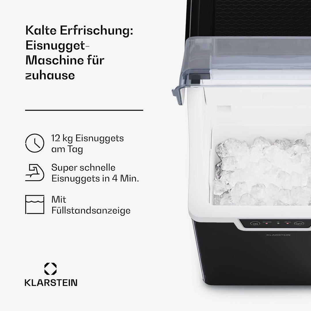 Klarstein Eiswürfelmaschine für Zuhause, Camping & Gastro, 200W Mini-Eiswürfelmaschine Klein, 4 Min