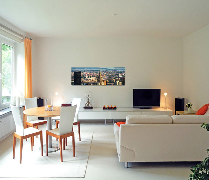 Paul Sinus Art Panoramabild auf Leinwand und Keilrahmen 150x50cm Manhattan Regenbogen Sonnenuntergan