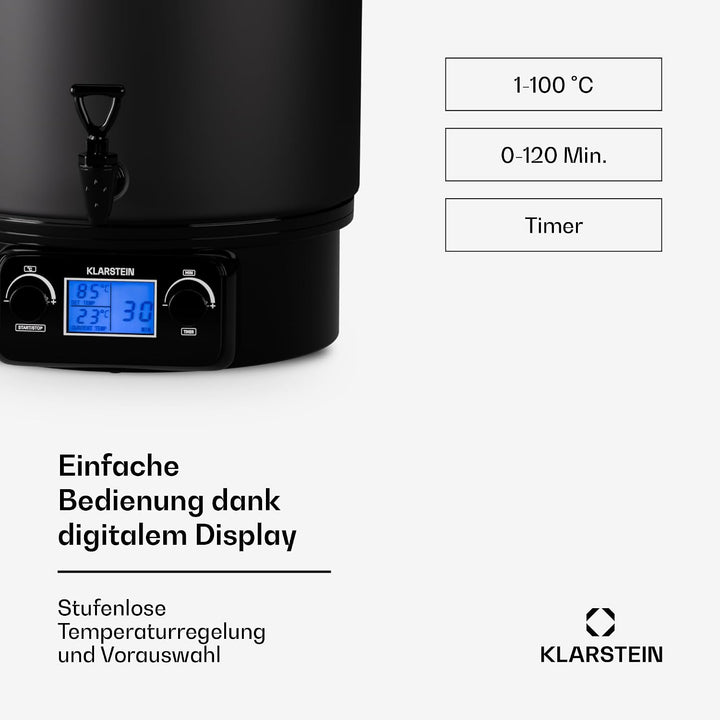 Klarstein Einkochautomat mit Hahn, 27L Digital-Einkochautomat, 2000W Edelstahl-Einkochtopf, Einkocha