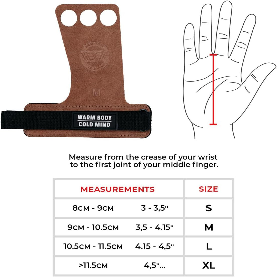 WARM BODY COLD MIND Leder Hand Grips - 3-Loch Handschuhe für Gewichtheben, Gymnastik, Crossfit, Pull
