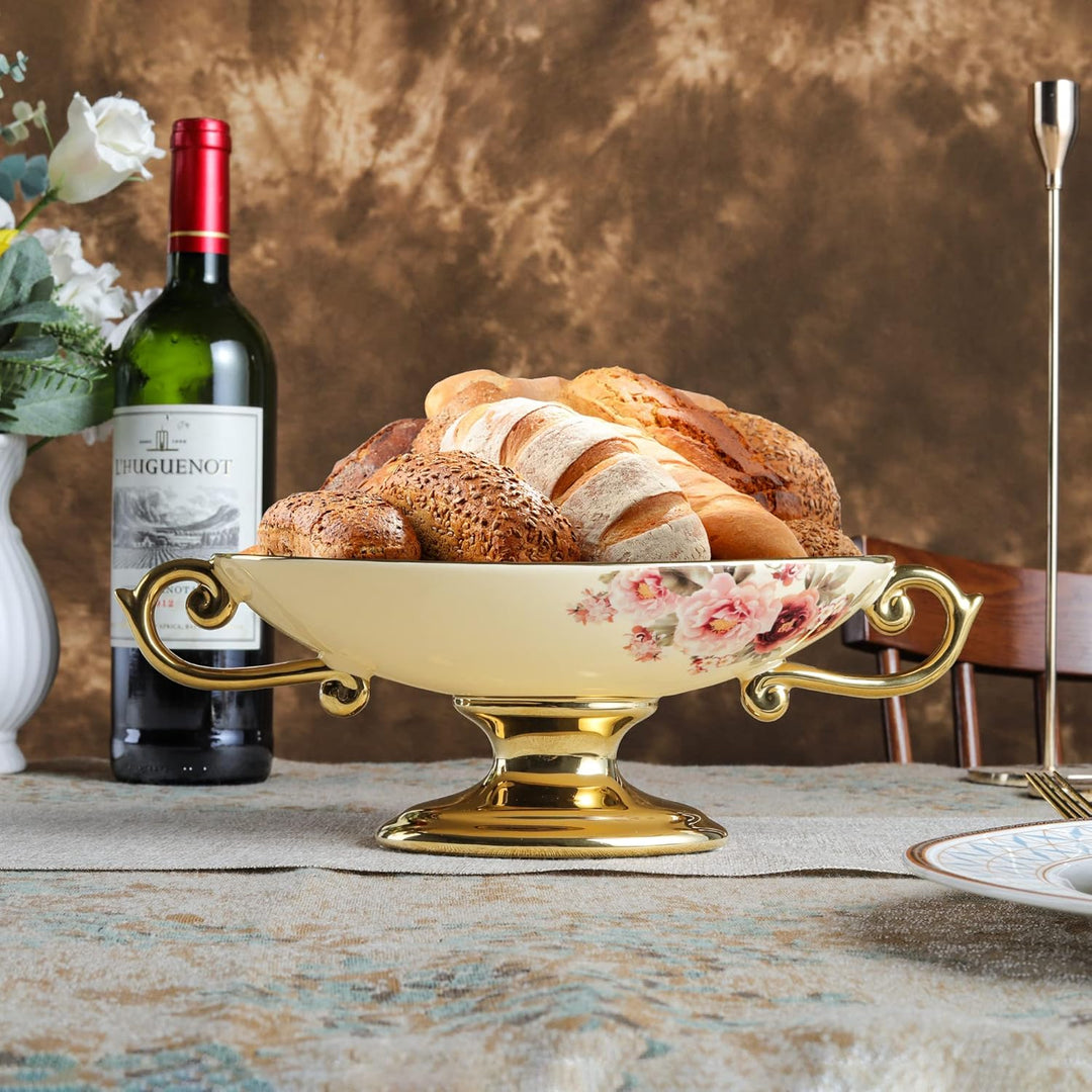 fanquare Blumen Keramik Dessertschale, Vintage Snackteller, Porzellan Obstschale mit Fuss für Mittag