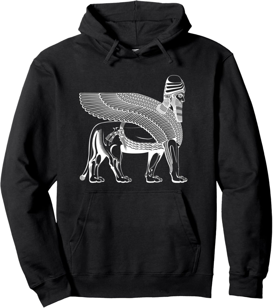 Lamassu Geflügelter Löwe Weiss Pullover Hoodie