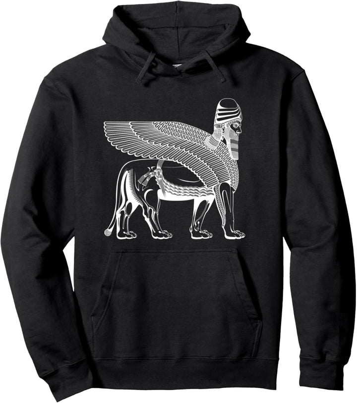 Lamassu Geflügelter Löwe Weiss Pullover Hoodie