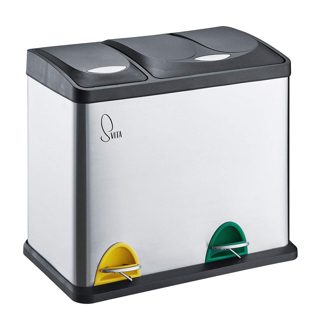 SVITA TC2Combo26 Edelstahl Küchen-Eimer 26Liter Silber 8L+18L kombiniert doppelt Abfalleimer 2er-Mül