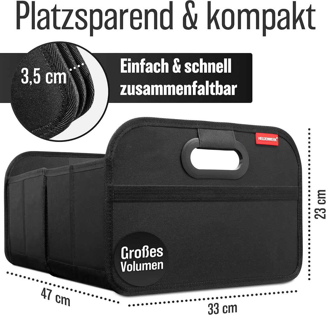 HELDENWERK Kofferraumtasche faltbar mit Anti-Rutsch-Klett - Kofferraum-Organizer, Auto Faltbox, Eink