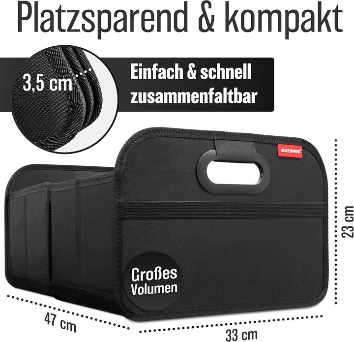 HELDENWERK Kofferraumtasche faltbar mit Anti-Rutsch-Klett - Kofferraum-Organizer, Auto Faltbox, Eink