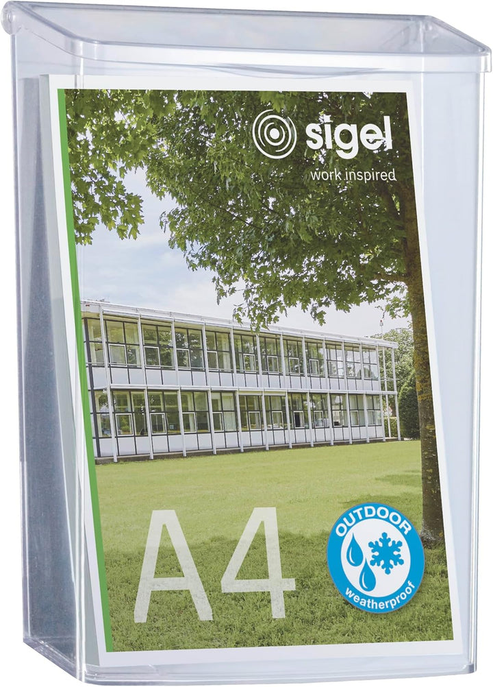 SIGEL LH325 Wetterfester DIN A4 Prospekthalter, Prospektbox mit Deckel, für den Ausseneinsatz, aus A