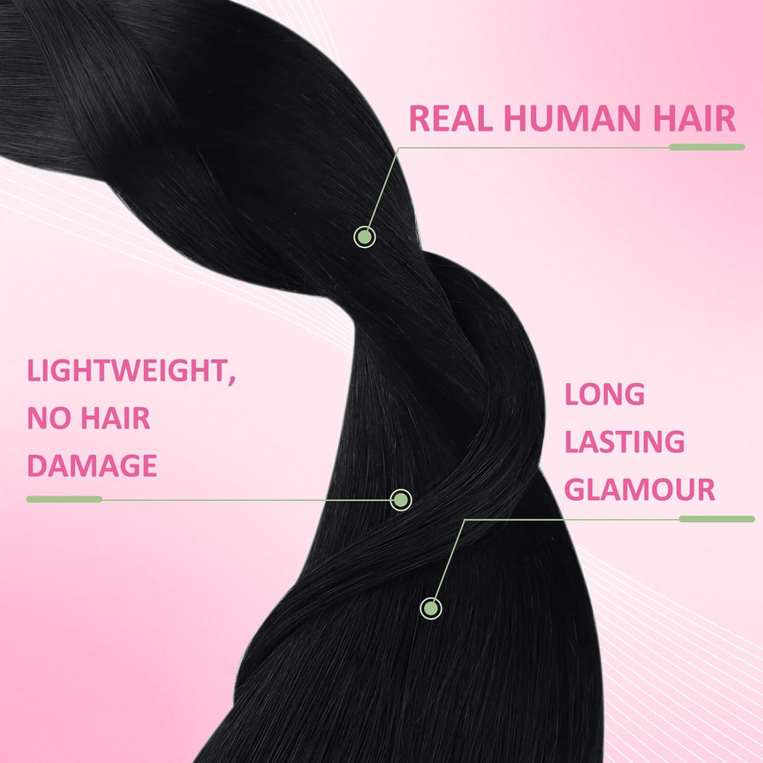 YoungSee Echthaar Extensions Tape Schwarz 50 cm Tape Extensions Echthaar Schwarz Skin Weft Extension