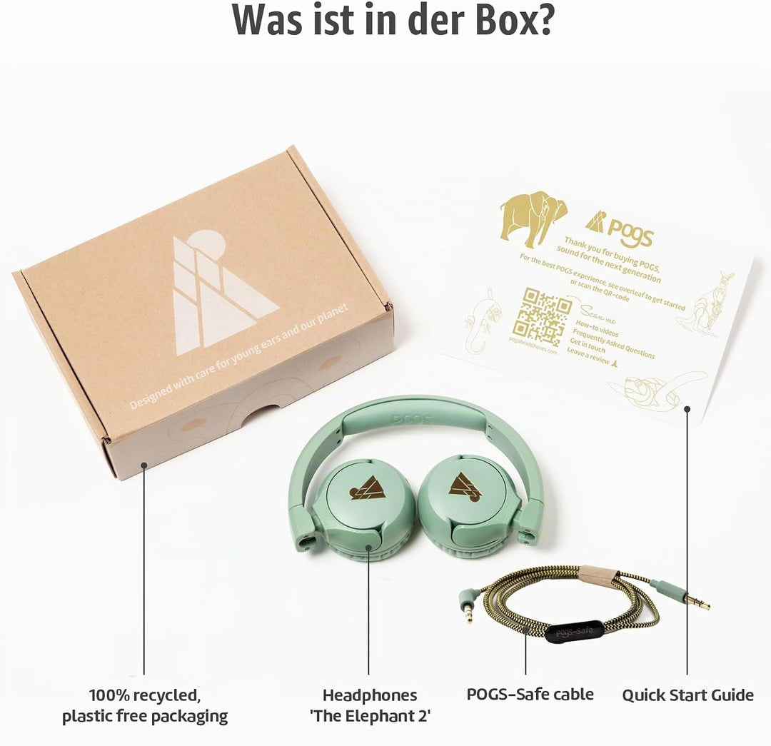 POGS-Kinderkopfhörer mit Kabel | The Elephant 2 | Faltbarer robuster Kinderkopfhörer ab 3 Jahren | L