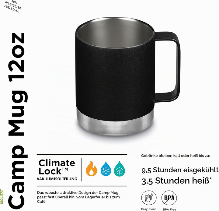 Klean Kanteen Isolierter Campingbecher, 340 ml, Schwarz