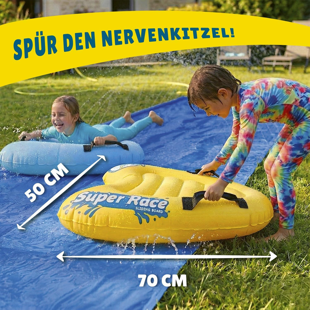 Slipn'Slide® 10 Meter XXL Pack | 1 Doppelspur Wasserrutschmatte 10 Meter + 2 Bodyboards + 1 Extra-Ru