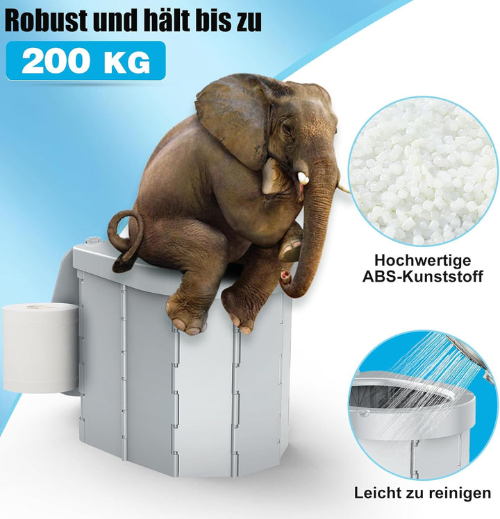 WADEO Tragbare Campingtoilette mit Deckel, 30 cm hohe Mobile Toilette mit 12 Stück Toilettenbeutel,
