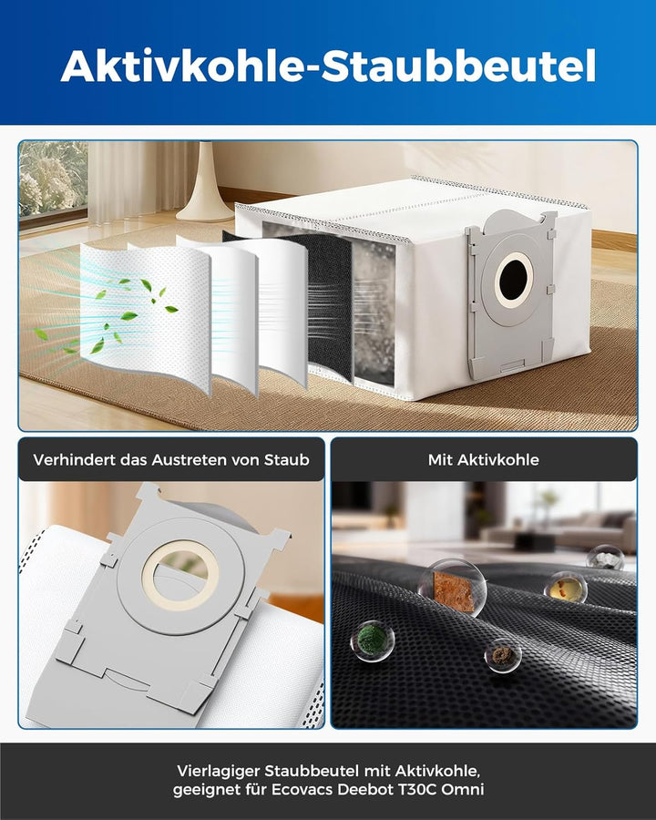 27 Stück Zubehör für Ecovacs Deebot T30C Omni Gen2/T30C Omni Roboterstaubsauger: 1 Hauptbürste, 6 Se