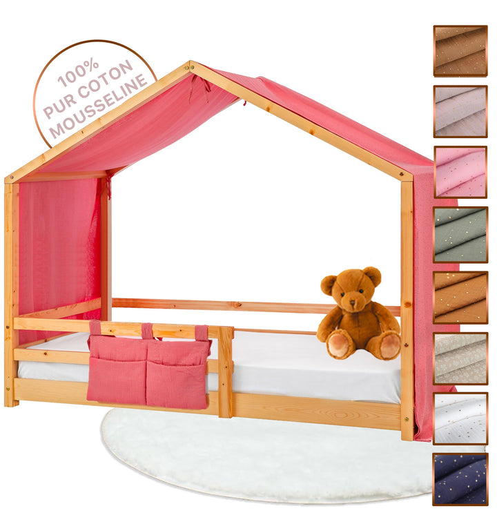 Hausbett Himmel - 100% Baumwolle Betthimmel Hausbett aus Musselin - Bett Vorhang Kinderbett - Himmel
